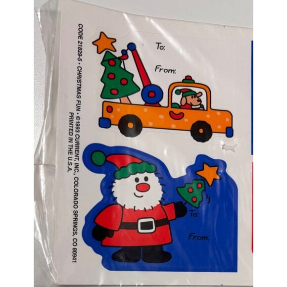 Vintage Christmas Gift Tag Stickers Santa Reindeer Current 1993 Large - Picture 2 of 4